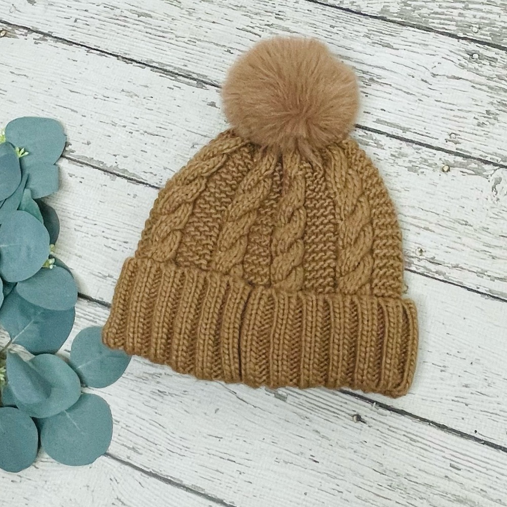 MICHAEL Michael Kors Cable Knit Faux Fur Pom Beanie - Picture 4 of 7